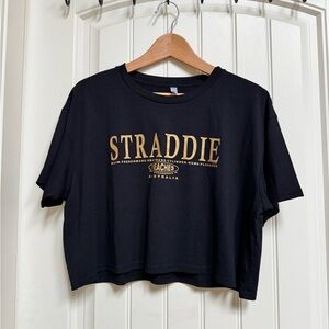 Black Short Sleeve Cotton Crop Top from Stradbroke Island, Queensland, AU. XL